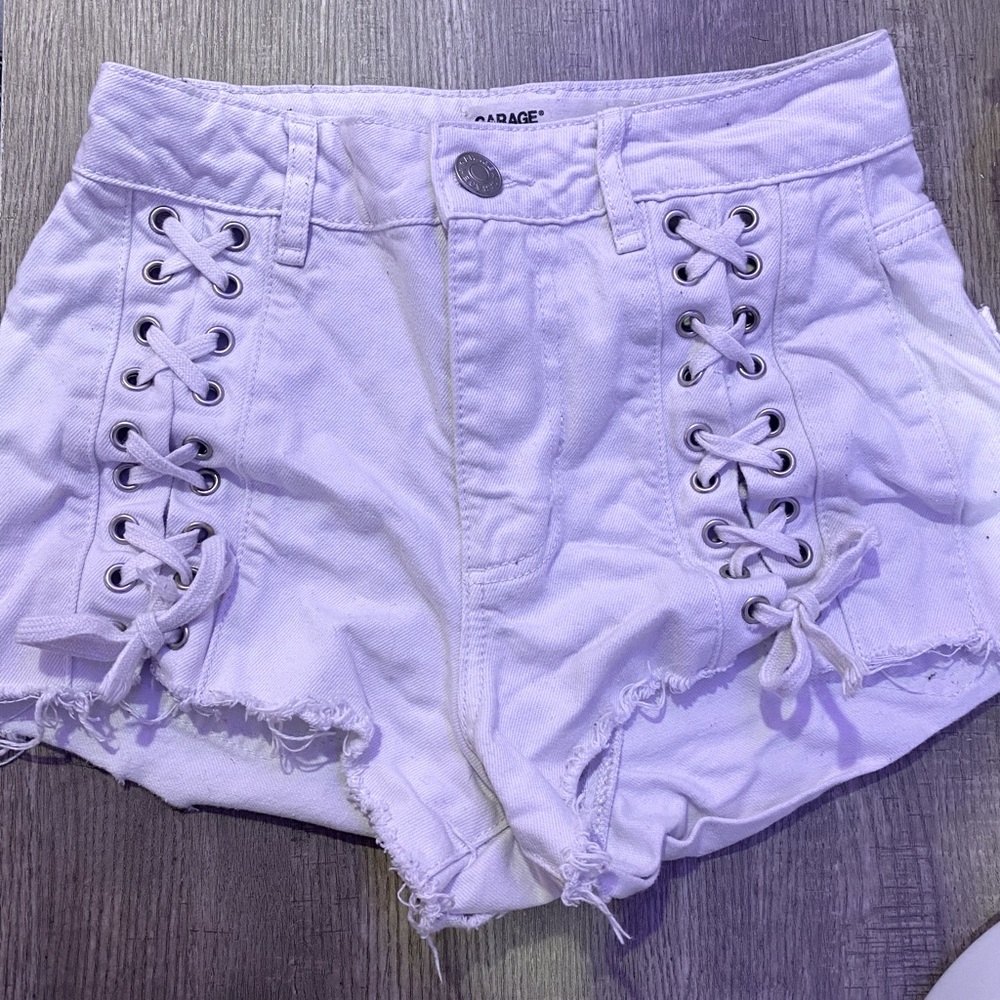 Garage White High Waisted Jean Shorts